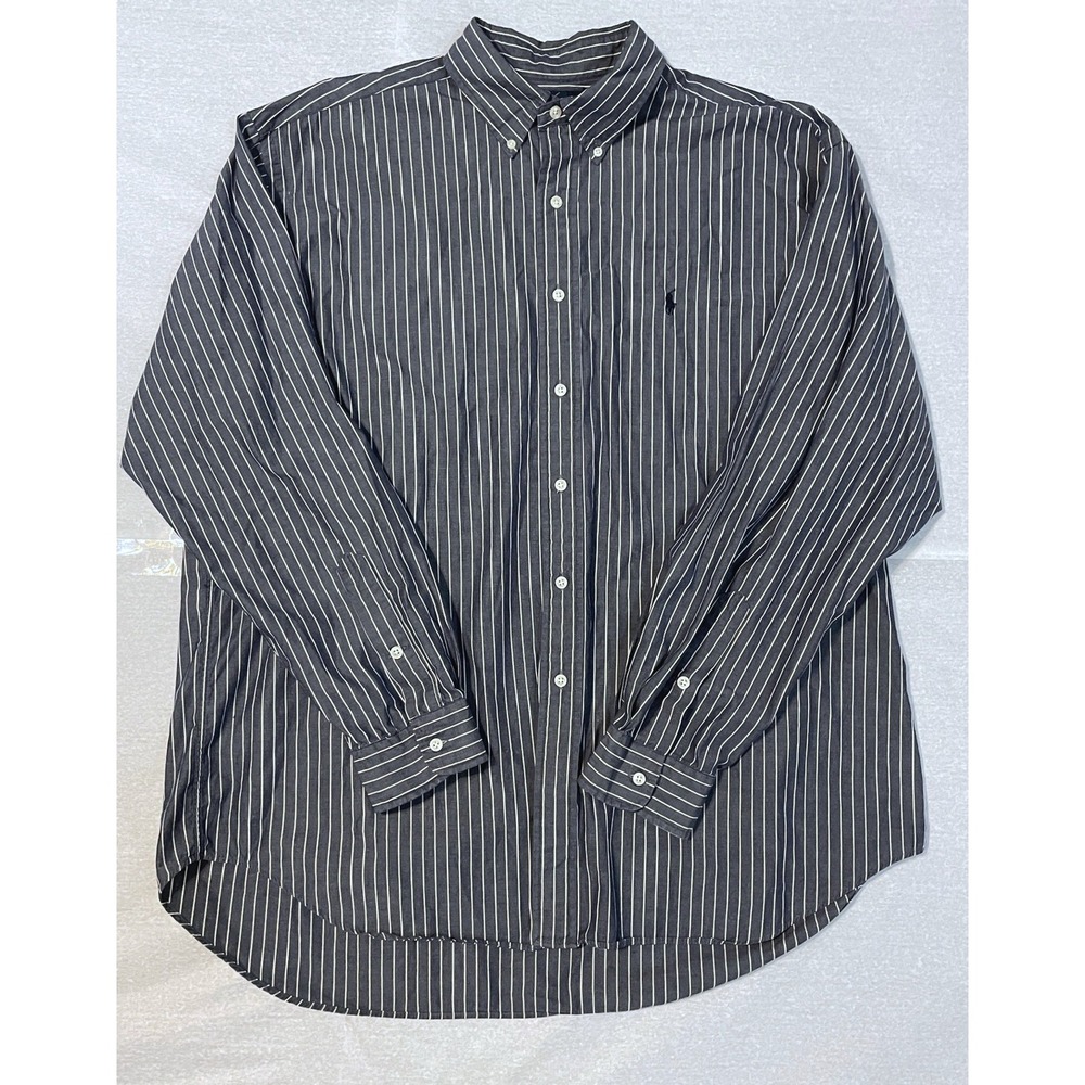Vtg Ralph Lauren Navy Black White Striped Mens Long Sleeve Shirt XL